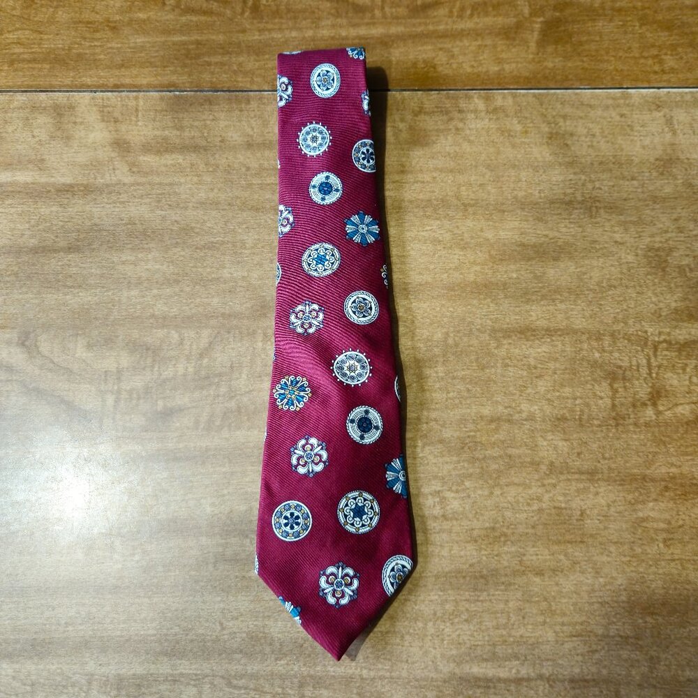 Christian Dior Monsieur Tie Silk medallion mandela circles marroon cream teal